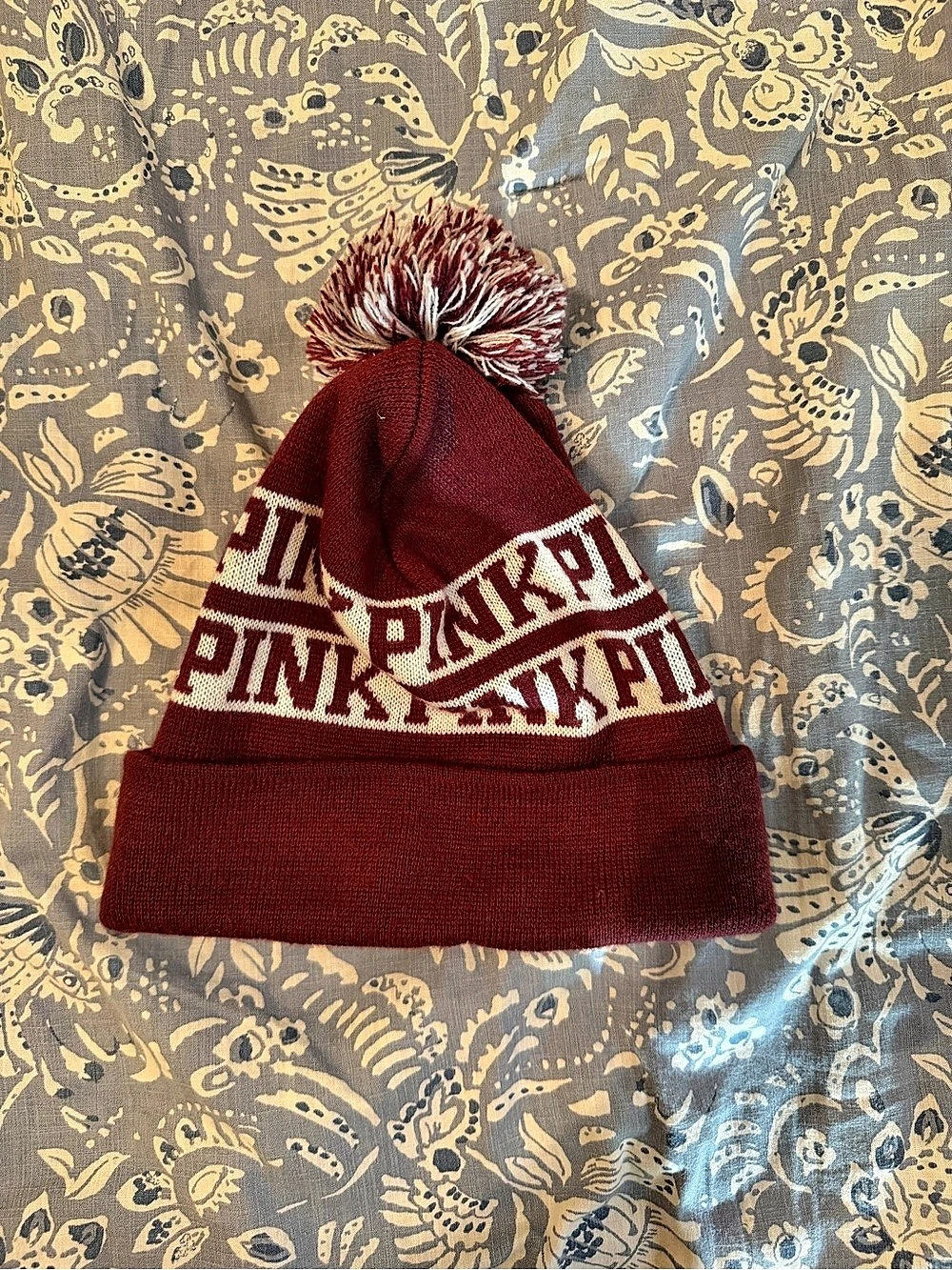 Victoria's Secret PINK Pom Beanie Red & White